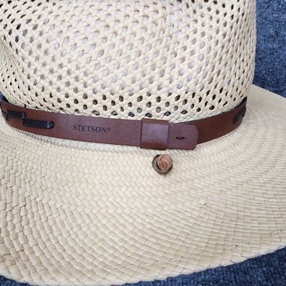 STETSON Airway Natural Straw Vented Panama Safari Hat Large Chin Strap Travel - Picture 5 of 16